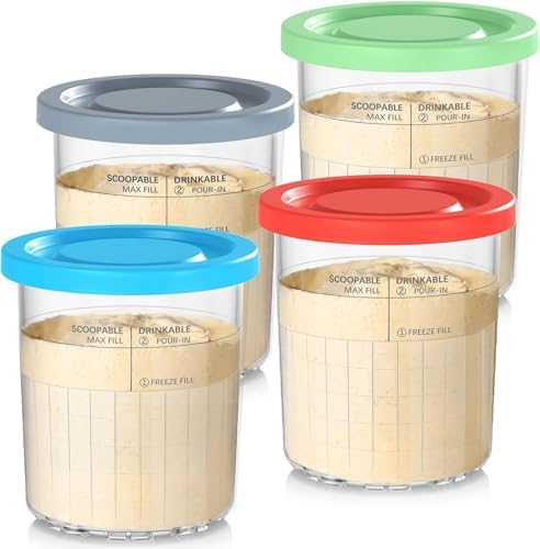 24OZ Ninja Creami Pints and Lids - 4 Pack Ninja Creami Containers, Ninja Creami Deluxe Pints, XL Creami Pint Containers Compatible with Ninja Creami Deluxe 11-in-1 NC500 & NC501 Series Ice Cream Maker