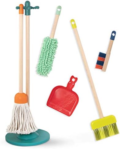 B. toys- Clean n' Play- Pretend Play Wooden Cleaning Set- Playset for Toddlers – Broom, Dustpan, Brush- 2 Years +
