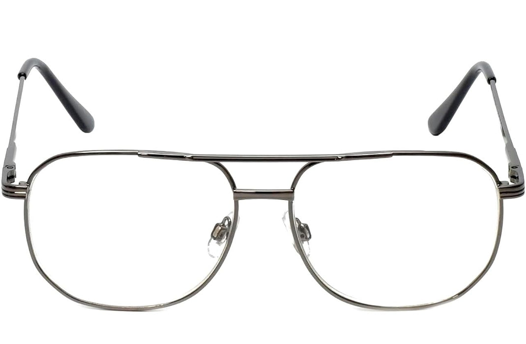 "The Intellectual" Metal Clear Bifocal Aviator Reader, Cheaters Reading Glasses, Men Women (Gunmetal, 1.25, x)