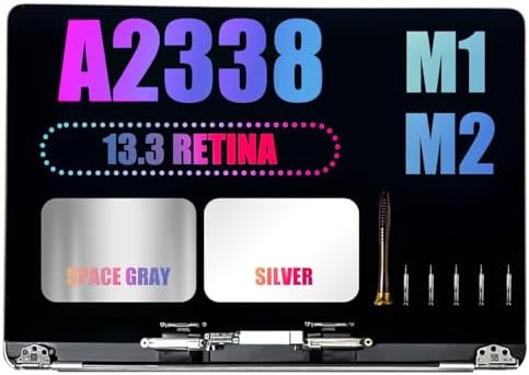 A2338 Screen Replacement for M1 M2 MacBook Pro Retina 13" A2338 Screen EMC 3578 MYD83 MYD92 MYDA2 MYDC2 Full LCD LED Screen Display Assembly.(Silver)