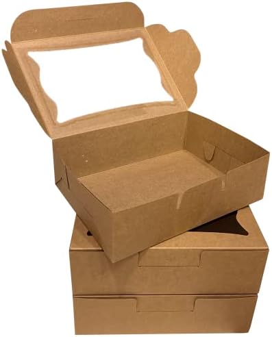 Bubbley Kraft Paper Bakery Boxes - 25-Pack Pastry Boxes with Window for Cookies, Chocolate Covered Strawberries, Macarons, and Muffins, Dessert Disposable Packaging, 8 x 6 x 2.5 Inches