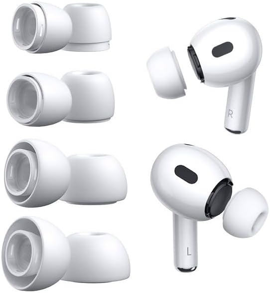 Replacement Rubber Ear Tips for Airpods Pro, AirPods Pro Ear Tips Replacement with Noise Isolation, AirPods Pro Replacement Ear Tips, 1st-2nd Generation 4 Pairs (XS/S/M/L)