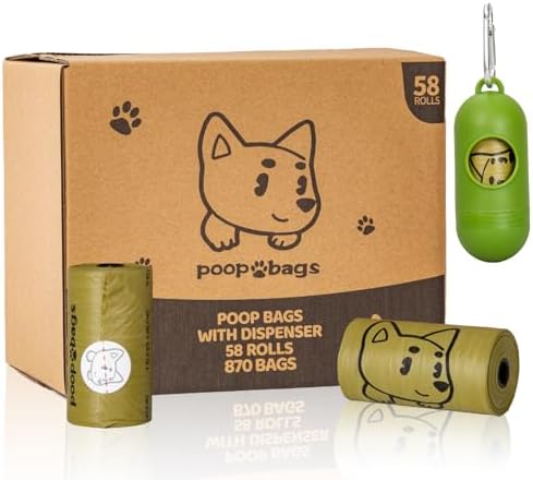 870 Counts Dog Poop Bags Rolls with Dispenser, Scented Poop Bags for Dogs Waste, Extra Thick& Leak Proof Dog Bags for Poop, Doggie Pet Waste Bags for Doggy Puppy Cat Poop 9" x 13" DarkKhaki