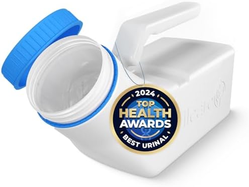 Urinals for Men Glow in The Dark Lid by Tilcare (1 Pack) - 32oz/1000mL Thick Plastic Mens Bedpan Bottle with Screw-on Lid - Spill Proof Portable Pee Bottles - Travel Urine Collection Containers