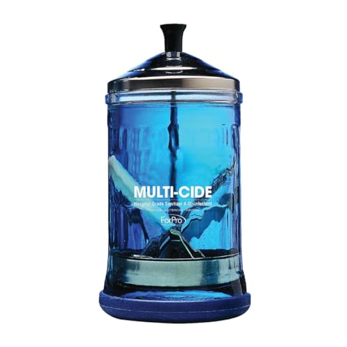 ForPro Professional Collection Multi-Cide Midsize Disinfecting Jar, Disinfectant Glass Jar for Manicure & Spa Implements, 21 Ounces