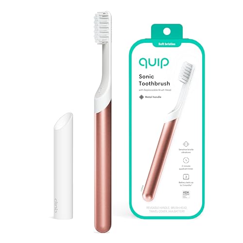 Quip Sonic Toothbrush for Adults - Timed Electric Toothbrush with Cover - Replaceable Brush Head, Soft Bristles, Metal Handle, 3 Month Battery Life - Travel Toothbrush - Copper