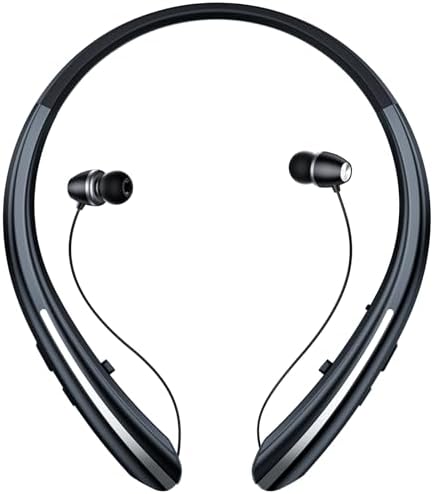 Bluetooth Headphones Neckband, Retractable Earphones Wireless Headset Sports - Wireless Earbuds with Mic, Noise-Cancelling, 20+ Hours Playtime, USB-C Charging, Sweatproof, for Travel (Black)