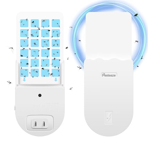 Pesteaze Indoor Plug-in Mosquito Killer, Flying Insect Trap for Flies, Fruit Flies, Moths & Gnats, with Adjustable Brightness UV Attractant Catcher & Night Light, 1 Device + 10 Glue Card Refills