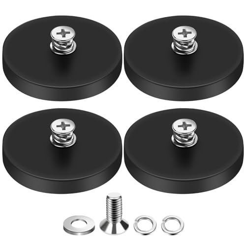 DIYMAG 4Pcs Rubber Coated Anti-Scratch Mounting Magnets, 30LBS Neodymium Magnet Base with M5 Threaded Studs，Strong Magnets Hold The Base for Light Bar Mirror Camera Tool （4 Pack,1.69 Inch）