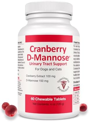 Cranberry D-Mannose Urinary Tract Support - Bladder Health Supplement for Dogs and Cats - 60 Tablets