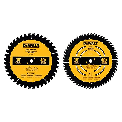 DEWALT 10-inch Miter Saw Blade/Table Saw Blade, 2-Pack, 40T and 60T General Purpose Combo (DWA110CMB)