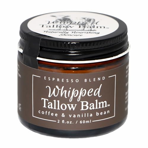 Handmade Whipped Tallow Balm, 100% Grass-fed/finished Beef Tallow, Non-Toxic Skincare, Natural Tallow Face Moisturizer, Relief For Dry Skin, Stretch Marks, Dark Circles, Razor Rash, Aftershave - 2 oz (Coffee & Vanilla Bean)