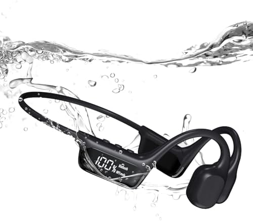 Underwater Waterproof Headphones for Swimming, lPX8 Swimming Waterproof Bluetooth 5.4 Bone Conduction Sport Underwater Headphones with 32 GB MP3 Open Ear Earphones (Dark)