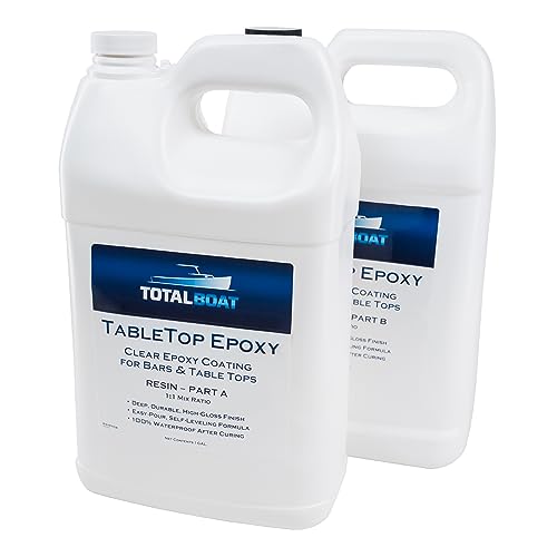 TotalBoat Table Top Epoxy Resin Kit - 2 Gallon Crystal Clear Epoxy with High Gloss & Self-Leveling Finish - Easy 1:1 Ratio for Bar and Table Coating, Woodworking, and Resin Art Casting