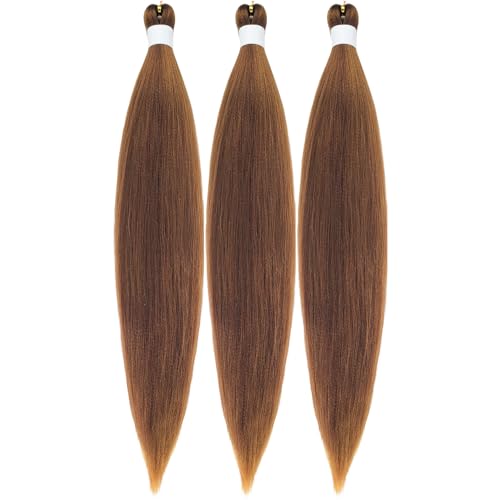 Braiding Hair Pre stretched Gold Brown Prestretched Braiding Hair for Black Women Twist Kids Ez Braid Braiding Hair Synthetic Knotless Colored Hypoallergenic Hair extensions Boho braids