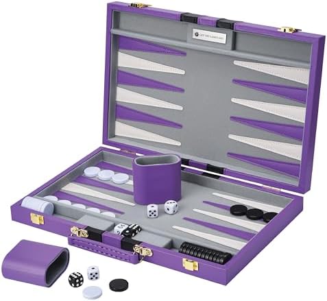 Get The Games Out Top Backgammon Set - Classic Board Game Case - Best Strategy & Tip Guide - Available in Small, Medium and Large Sizes (Purple, Medium)