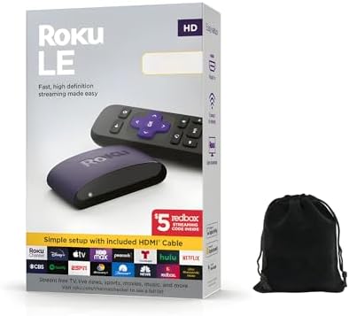 Roku LE HD Streaming Media Player with High Speed HDMI Cable and Simple Roku Remote Device Only, Includes Pouch