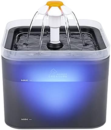 Cat Water Fountain, 67oz/2L Automatic Cat Drinking Fountain, Pet Water Fountain with LED Light and Filter for Cats and Small Dogs (Grey)