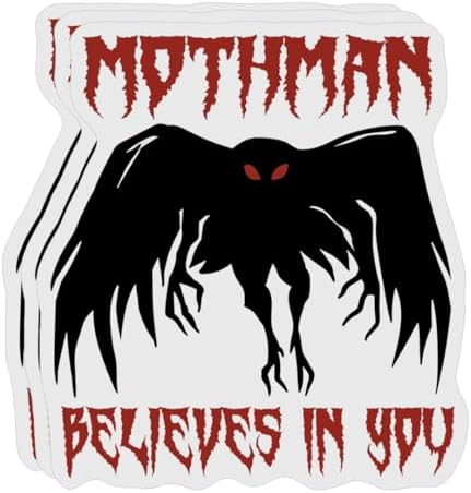 (Pack of 3) Mothman Believes in You Sticker, Cryptid Lover Waterproof Stickers, 3 Inches