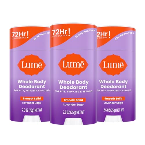 Lume Whole Body Deodorant - Smooth Solid Stick - 72 Hour Odor Control - Aluminum Free, Baking Soda Free and Skin Loving - 2.6 Ounce (Pack of 3) (Lavender Sage)