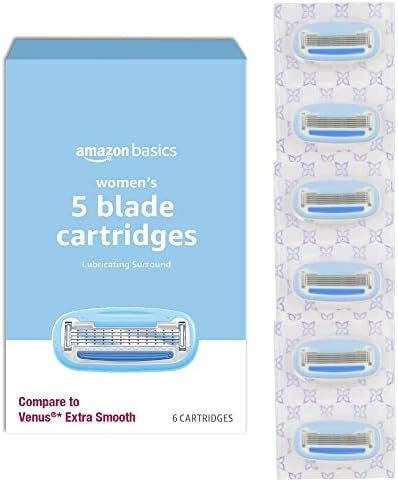 Amazon Basics 5-Blade Razor Refills for Women, 6 Count (Fits Amazon Basics Razor Handles Only) (Previously Solimo)