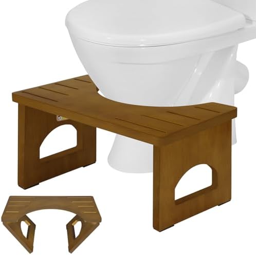 Foldable Toilet Stool, 7.5 Inches Bamboo Toilet Stool Squat for Adults, Collapsible Poop Stool for Bathroom, Potty Step Stool with Non-Slip Strip, Portable Toilet Foot Pooping Stools