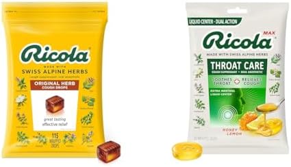 Ricola Original Herb Cough Drops, 115 Count Max Honey Lemon Throat Care Drops, 34 Count