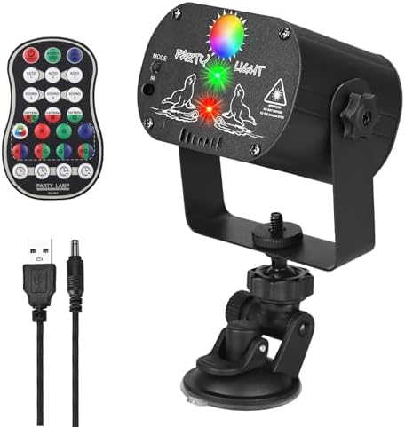 DJ Laser Party Lights, RGB LED Disco Light, Sound Activated Projector Strobe Light with Remote Control for Christmas Halloween Decorations Karaoke Birthday Dance Wedding Stage Show