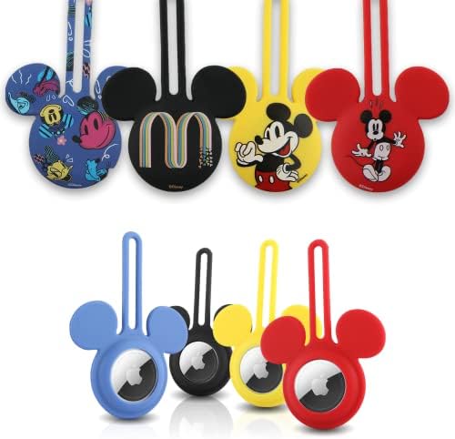 Disney Mickey Mouse Ears 4-Pack Silicone Airtag Holder Case- 4 Airtag Keychain Holder Included- Mickey Mouse Airtag Loop with 4 Designs- Keychain Accessories for Apple Airtag- Airtag Case 4 Pack