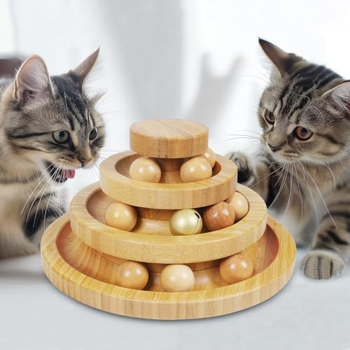 Cat Ball Track,Cat Ball Toy,Kitty Toys Roller,3-Level Cat Ball Tower with 9 Removable Balls,Interactive Cat Toy,Circle Track DIY Fun Toy for Kitten Mental Physical Exercise - Large Size