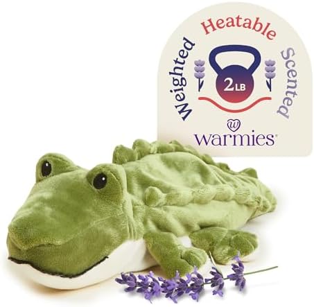 warmies Microwavable & Weighted Stuffed Animals, Alligator - Heated Stuffed Animal Plushie for Warmth & Comfort - Cute Soft Plush Toys for Boys, Girls, Babies & Toddlers