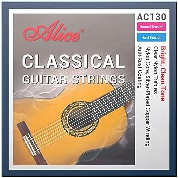 Classical Guitar Strings, Alice 2 Set Classic Guitar 6 Strings Clear Nylon Normal Tension 28-43 Gauge with Anti-Rust Coating, Silver Plated Wrap (AC130)