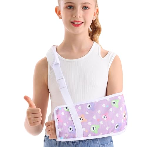 Kids Arm Sling for Broken Arm Torn Rotator Cuff Shoulder Elbow Wrist injury Printed Pediatric Child Toddler Brace Support for Children Girls with Lovely Bear (Large)