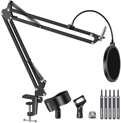 InnoGear Mic Stand for Blue Snowball and Blue Snowball iCE Boom Arm Stand with Pop Filter Microphone Holders for HyperX QuadCast SoloCast Fifine Shure SM7B and Other Mic, Max Load 1.5 KG, Medium