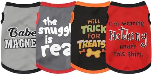 Elevate Your Pet's Seasonal Style with Playful Panache: 4-Piece Set of Dog Shirts Featuring Hilarious Printed Patterns for Airy Comfort in Summer and Fall Classic Set 1 X-Large