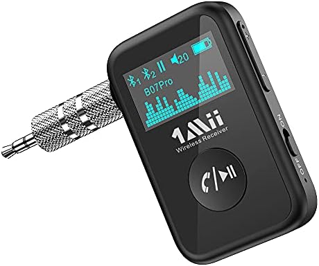 1Mii Aux Bluetooth Adapter for Car, Bluetooth 5.3 Receiver with OLED Display, 3.5mm Jack Kit with Volume Control Supports aptX-HD & Hands-Free Calls, 15H Battery Life,Noise Cancelling.