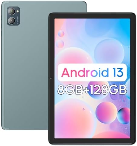 Android Tablet 10.1 inch Android 13 Tablet, 8(4+4) GB&128GB Storage(Expand to 512GB), Dual 13MP+5MP Camera, 6800mAh, WiFi, Bluetooth 5.0, GPS, Type C Fast Charging (Blue)