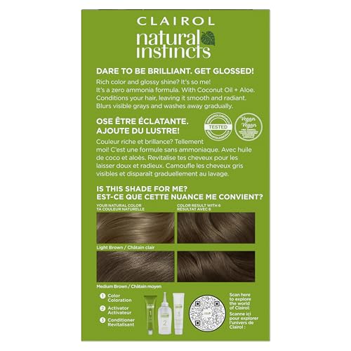 Clairol Natural Instincts Demi-Permanent Hair Dye, 6 Light Brown Hair Color, Pack of 3