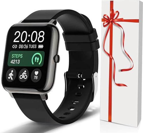 Popglory Smart Watch, Smartwatch with Blood Pressure, Blood Oxygen Monitor, Fitness Tracker with Heart Rate Monitor, Full Touch Fitness Watch for Android & iOS for Men Women (Dark)