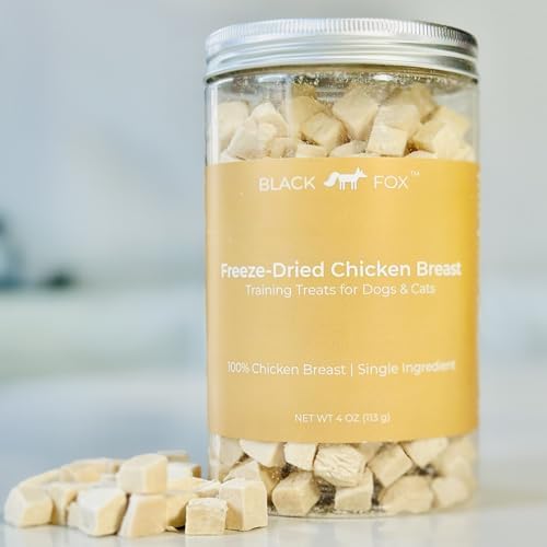 BLACK FOX Freeze-Dried Chicken Breast Training Treats for Dogs and Cats | 330 Treats, 4oz Single Ingredient, Raw, Healthy, All Natural, Human Grade, Recyclable Packaging