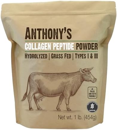 Anthony's Collagen Peptide Powder, 1 lb, Pure Hydrolyzed, Gluten Free, Keto and Paleo Friendly, Grass Fed, Unflavored, Non GMO