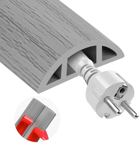 MYFAMIREA 10FT Floor Cord Cover for Wire Self Adhesive Cable Cavity Management PVC Extension Cord Hider Power Floor Wire Protector Cover Prevent Cable Trips for Office Home Outdoor (Gray Wood, 1.18'')