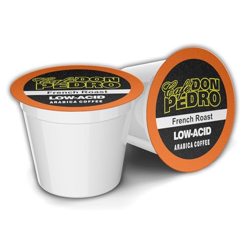 Cafe Don Pedro French Roast Low Acid Coffee Pods - Compatible with Keurig K-cup Coffee Maker, Dark Roast 100% Arabica, Battles Heartburn, Acidic Reflux (72)