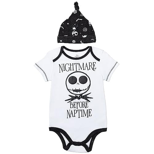 Disney Nightmare Before Christmas Jack Skellington Oogie Boogie Sally Newborn Baby Boys Bodysuit Pants and Hat 3 Piece Outfit Set 0-3 Months