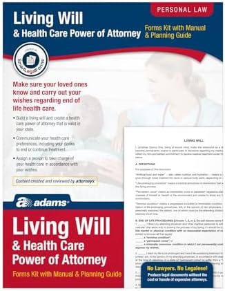 Adams Living Will and Power of Attorney for Healthcare Kit with manual and planning guide, White