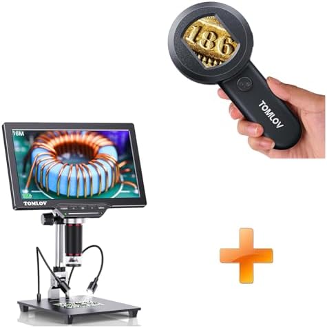 TOMLOV P10 Microscope for Adults Kids, Handheld Coin Magnifier with Light for Error Coins, Collector Portable 100X Jewelers Loupe+DM202