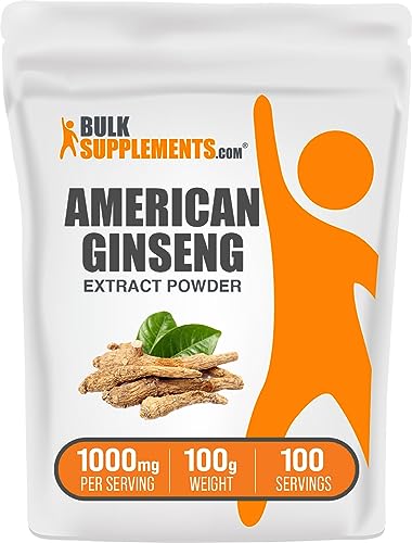 BulkSupplements.com American Ginseng Extract Powder - Ginseng Supplement, American Ginseng Powder, Ginseng Herbal Supplements - Gluten Free, 1000mg per Serving, 100g (3.5 oz) (Pack of 1)