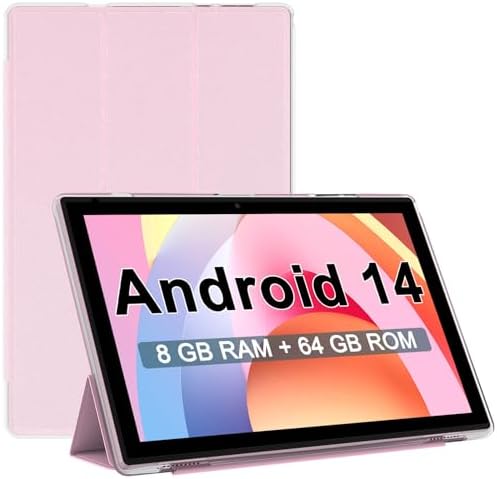 Android 14 Tablet, 10 inch Tablets with Case, 8GB RAM+64GB ROM/1TB Expand Tablet, 1.8Ghz Quad-core Processor, 1280*800 IPS HD Tablet, 2MP+8MP Dual Camera, 6000mAH Battery, 2.4G/5G Wifi 6 BT 5.0 Tablet