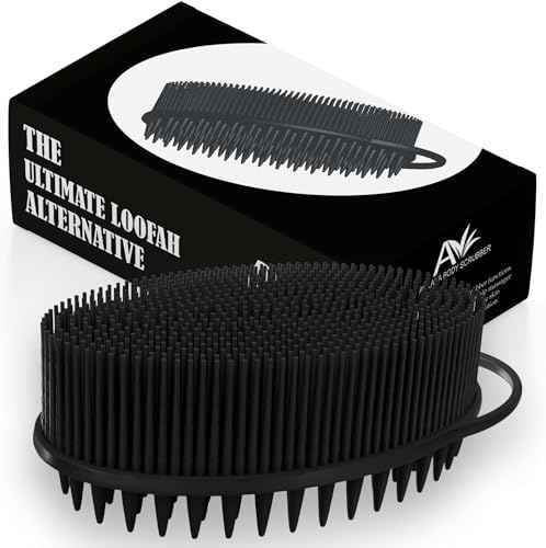 Avilana Silicone Exfoliating Body Scrubber – Dual-Sided Silicone Loofah for Shower, Body Scrubber for Men & Women, Gentle Loofa Alternative, Easy-to-Clean Silicone Body Scrubber (S3-Black)