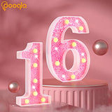 Pooqla Marquee Numbers Lights, Light up Numbers Battery Powered, Glitter Lighted Numbers for Birthday Party, Shiny LED Numbers for Christmas Wedding Home Bar Decoration, Pink Number 0